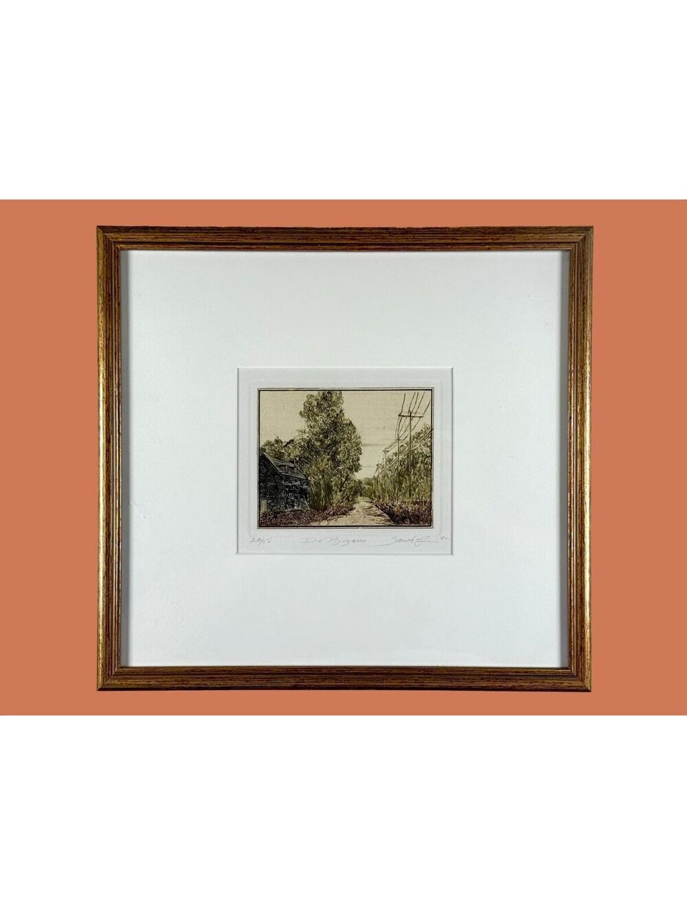 Vintage Limited Edition Original Etching Farmhouse Framed 13x12 in Rustic Art